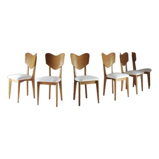 Heart Model Chairs attributed to René-Jean Caillette, France, 1950s, Set of 6 For Sale