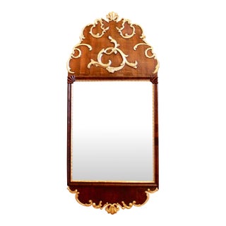 Scandinavian Rococo Walnut and Gilt Mirror For Sale