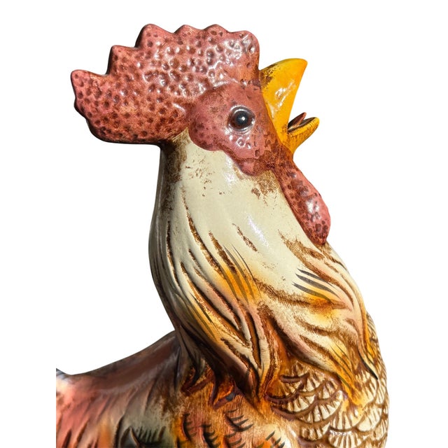 Wonderful Large Italian Mid Century Hand Painted Ceramic Rooster and Sunflowers Statue/Figurine. The piece is in excellent...