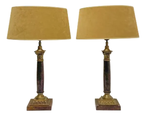 Faux Marble and Brass Column Table Lamps, 1980s, Set of 2