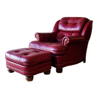 Hancock & Moore Red Full-Grain Leather Austin Armchair and Ottoman For Sale