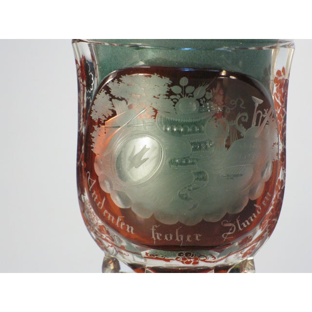 Cup Goblet Bohemian Glass Ruby Flashed Cut Engraved Cornucopia Antique Grand Tour For Sale - Image 4 of 17