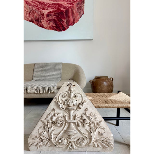 1892 Neoclassical French Large Triangular Decorative Architectural Bas-Relief Cast Plaster Workshop Sample, High Relief...