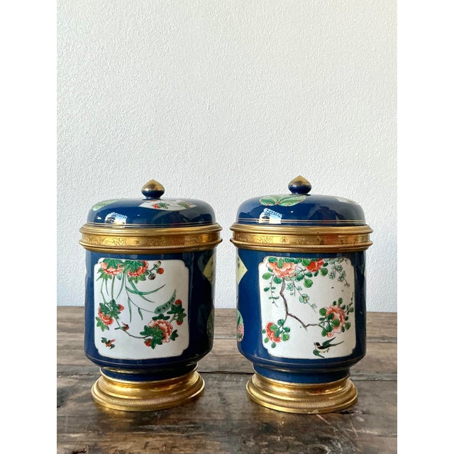 Vintage Asian Lidded Floral Ceramic Jars - A Pair For Sale In West Palm - Image 6 of 7