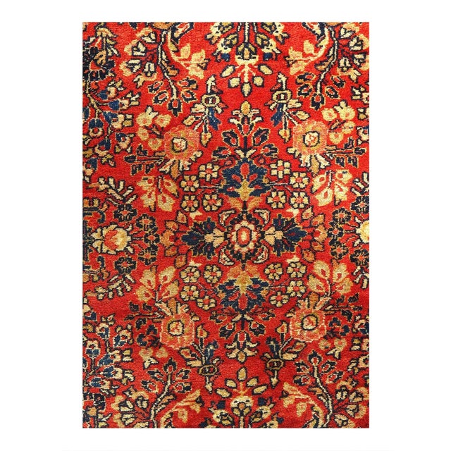 Antique Persian Sarouk rug with Art Nouveau style features an impressive all-over floral design rendered in a rich color...