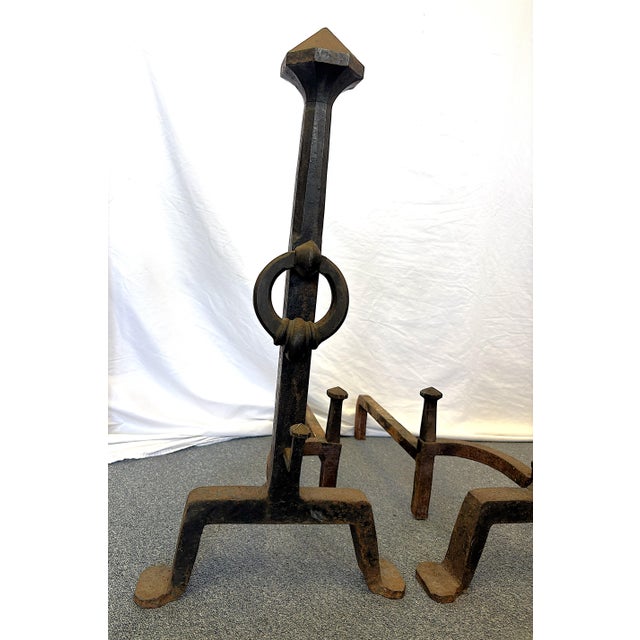 Early 1900's Addison Mizner Mediterranean/ Spanish Colonial Revival Hand Forged Wrought Iron Andirons - A Pair For Sale - Image 4 of 18