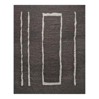 6x9 Talia Delicate Brown Kilim Minimalist Geometric Flatweave Wool Carpet Rug For Sale