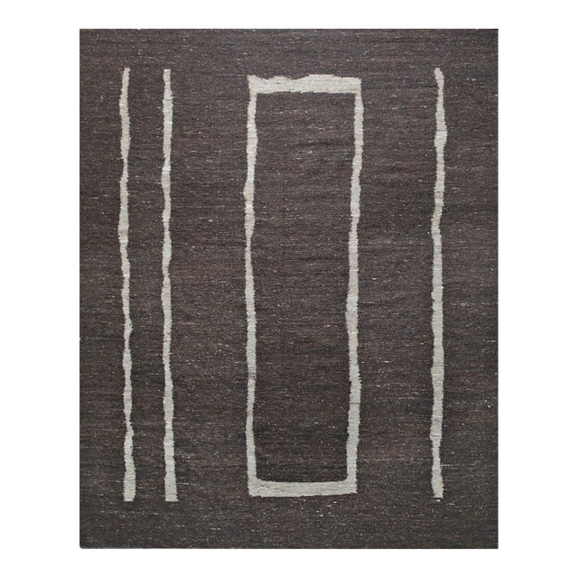 6x9 Talia Delicate Brown Kilim Minimalist Geometric Flatweave Wool Carpet Rug For Sale