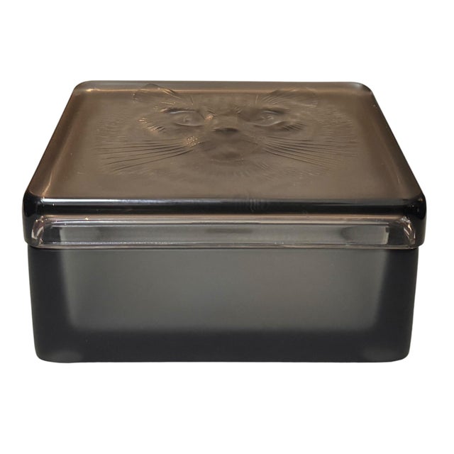 Art Deco Style Lalique French Crystal Cat Box.