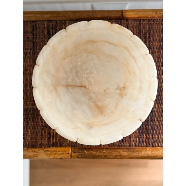 Modern Vintage Marble Pedestal Compote Bowl Scalloped Edge For Sale - Image 3 of 10