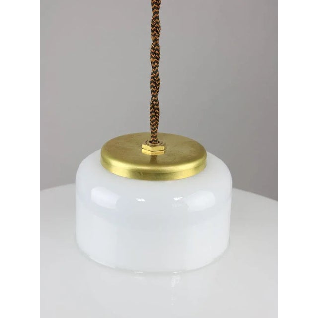Mid-Century Italian White Glass and Brass Pendant Lamp For Sale - Image 4 of 11