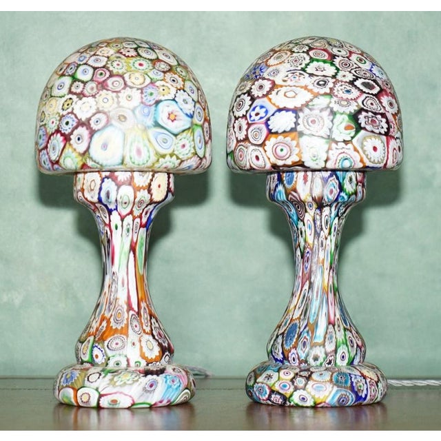 Circa 1950's Italian Murano Millefiori Glass Mushroom Table Lamps A wonderfully colourful pair of Italian Murano-...