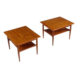 Pair Danish Teak Side Tables With Drawers 1960s For Sale