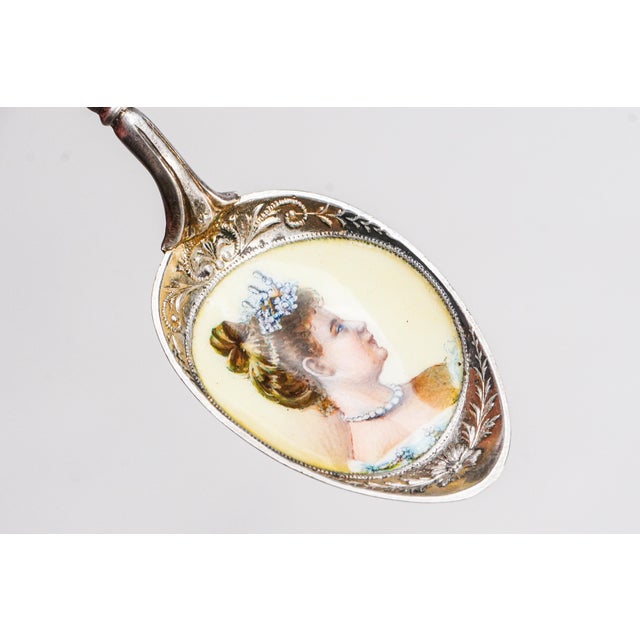 Late 19th Century Rare Queen Wilhelmina of the Netherlands Antique Hand Painted Enamel 800 Silver Commemorative Spoon Royal History For Sale - Image 5 of 11