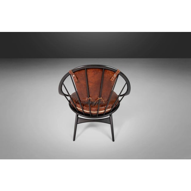 Wood Ib Kofod-Larsen for Selig Ebonized Hoop Chair - Peacock Chair with Patinaed Leather, Denmark For Sale - Image 7 of 11