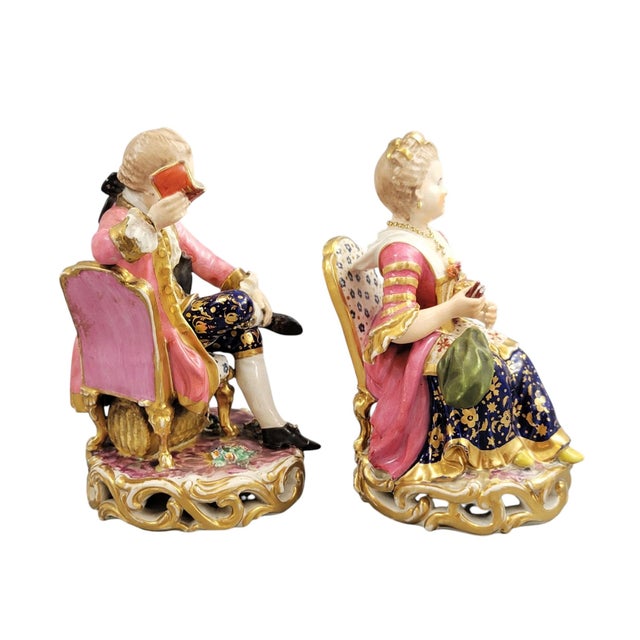 Porcelain Model 314 Reading Gentleman and Tatting Lady from Derby, Set of 2 For Sale - Image 6 of 18