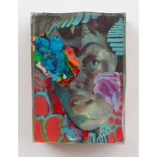 Manufactured by Marc Scheff | Oil, acrylic, paint pen, layered resin, oil paint scrapings abstract portrait For Sale