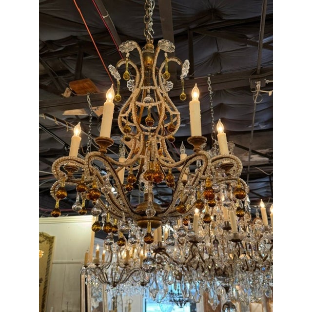 Transparent Vintage Italian Beaded and Amber Chandelier For Sale - Image 8 of 11