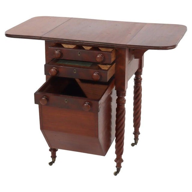 Wood Antique Sheraton Mahogany 3 Drawer Drop Leaf Sewing Stand C1830 For Sale - Image 7 of 12