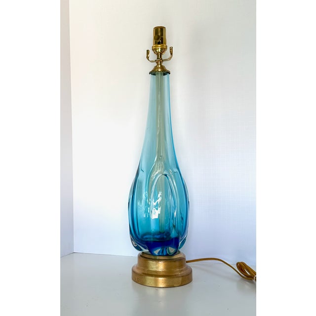 Blue & Clear Seguso Murano Organic Table Lamp For Sale - Image 15 of 15