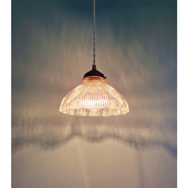 Holophane Holophane Pendant Light in Clear Grooved Glass, 1920s For Sale - Image 4 of 10
