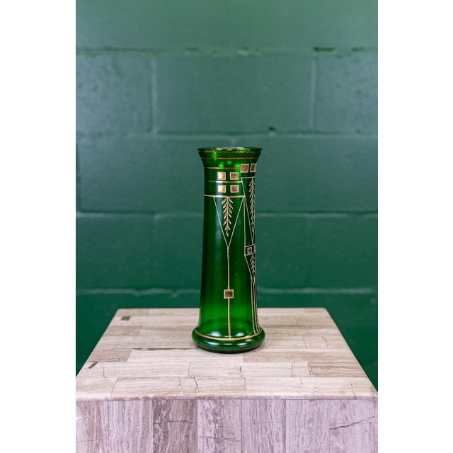 Green Art Deco/Art Nouveau Secessionist Vase With Gilded Details C. 1910 For Sale - Image 4 of 10