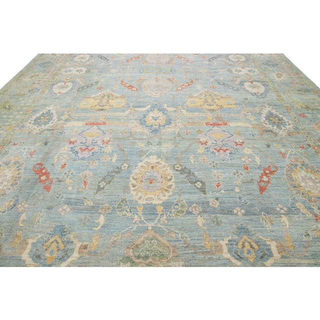Apadana's Modern Sultanabad Allover Designed Wool Rug Handmade in Light Blue For Sale In New York - Image 6 of 10