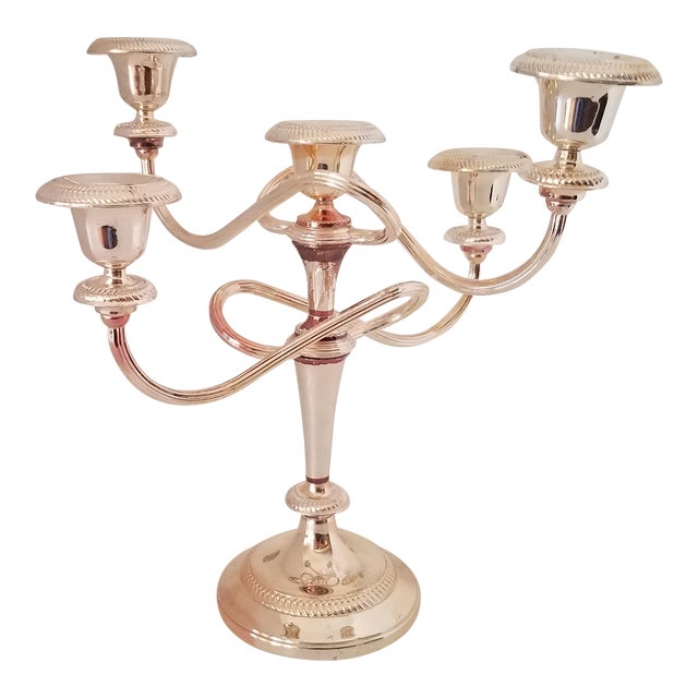 Vintage Silver on Copper Five Arm Convertible Candelabra For Sale