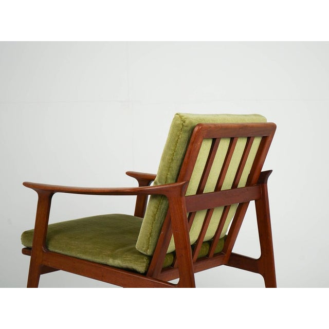 Vintage Teak and Green Velvet Fabric Armchair, 1960s For Sale - Image 9 of 10