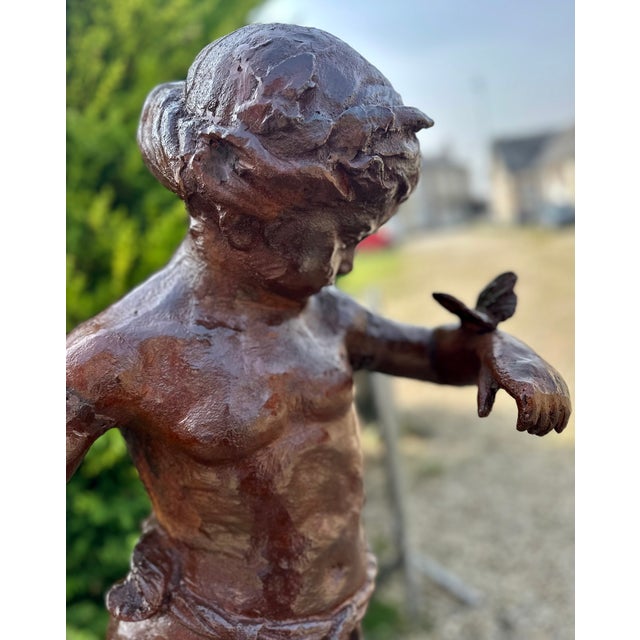 Cast Iron The Girl with the Butterfly Statue, 1980s For Sale - Image 4 of 13
