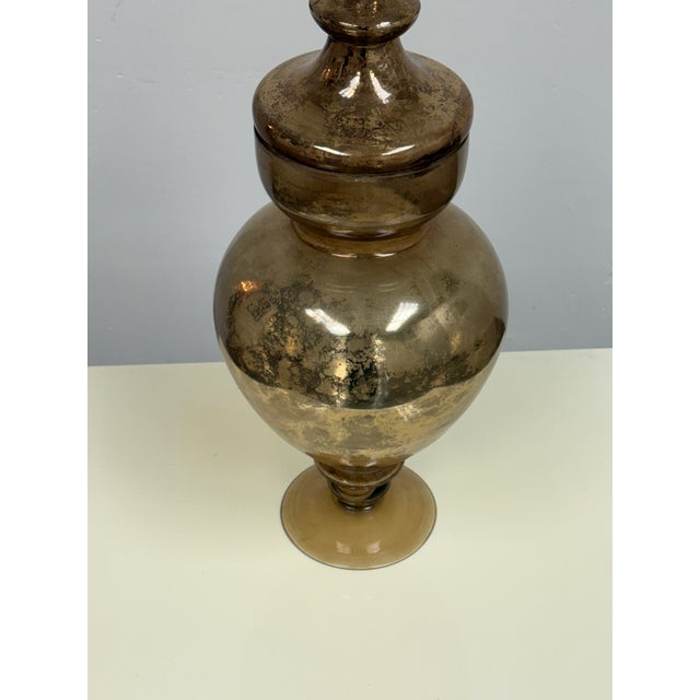 Antiqued Mercury Glass Lidded Urn For Sale - Image 4 of 12