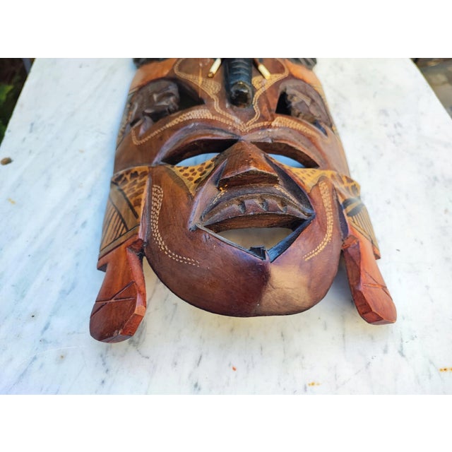 Vintage Masai Mask Wooden Sculpture, 1980s For Sale - Image 6 of 9