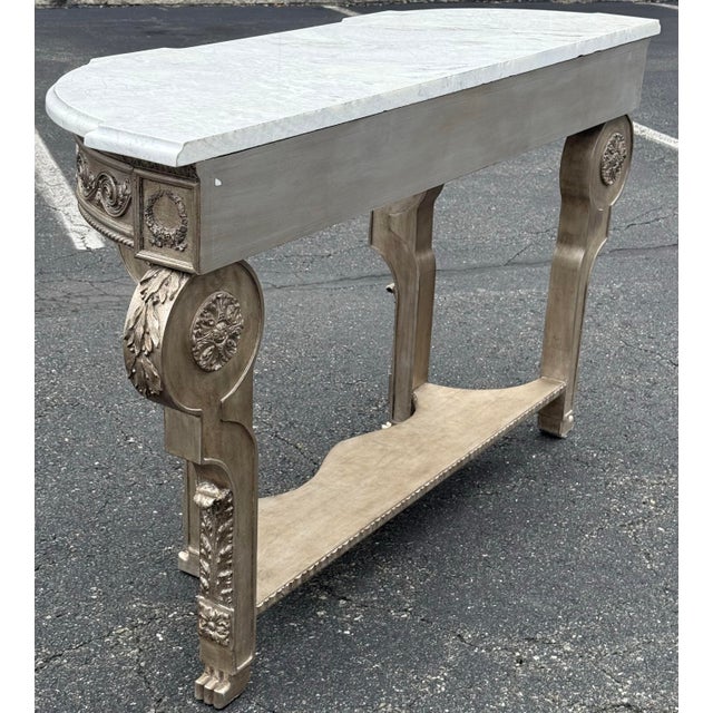 Amy Howard Silver Leaf Carved Neoclassical Marble Top Console Table For Sale In New York - Image 6 of 12