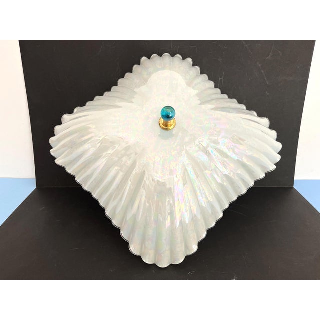White Opalescent Fluted Glass Shell Flush Light For Sale - Image 8 of 18