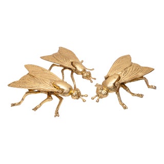 Vintage Gold-Colored Fly Ashtrays in Brass, 1930s, Set of 3 For Sale