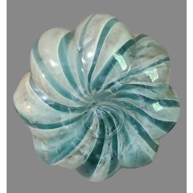 Glass Late 20th Century Art Glass Hand Blown Teal Blue & Gold Iridescent Decorative Pumpkin For Sale - Image 7 of 8