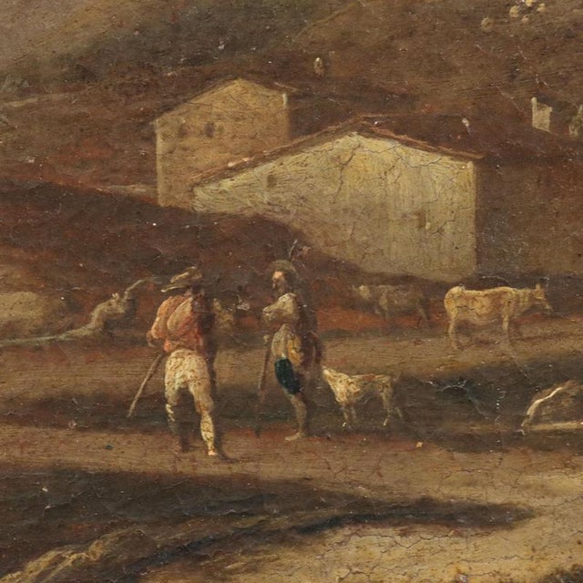 Landscape with Figures and Buildings, Oil Painting, Framed For Sale - Image 4 of 13