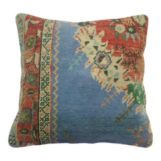 Blue Vintage Medallion Turkish Rug Pillow For Sale