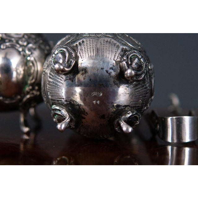 Milk Jug, Sugar Bowl and Tongs in Silver, Set of 3 For Sale - Image 10 of 12