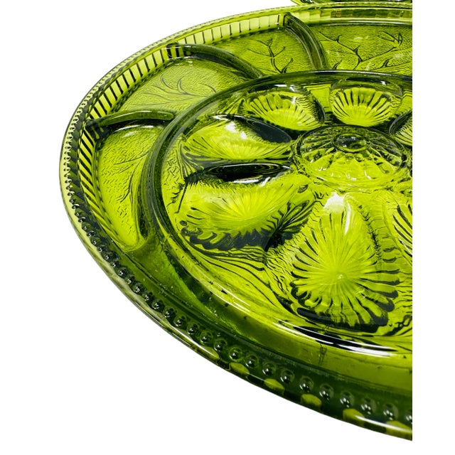 1960s Indiana Glass Green Deviled Egg and Relish Platter/Serving Tray