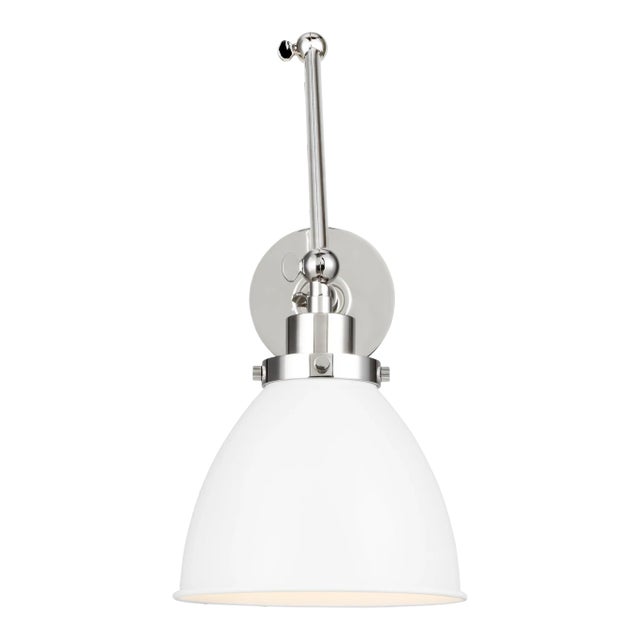 Chapman & Myers by Visual Comfort Studio Wellfleet Double Arm Dome Task Sconce, Matte White & Polished Nickel For Sale