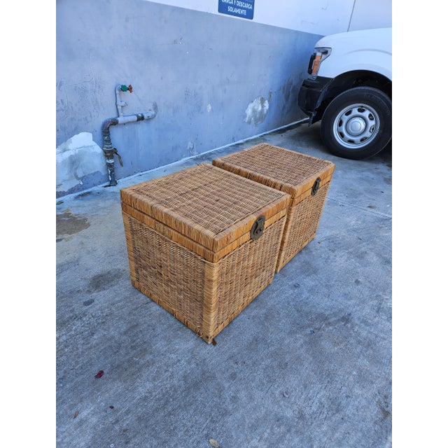 Wood 1970s Woven Wicker Asian Style Box - a Pair For Sale - Image 7 of 12