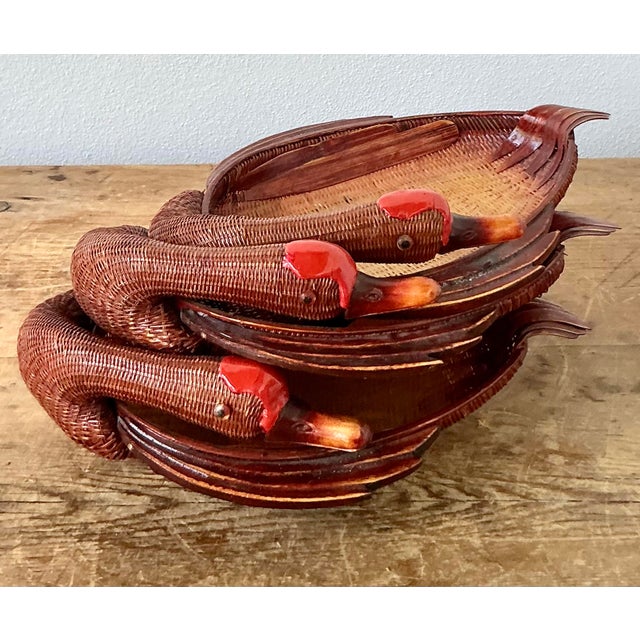 Mid 20th Century Vintage Shanghai Handicrafts Weave Duck Trays - Set of 3 For Sale - Image 5 of 10