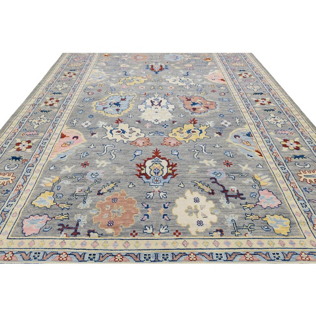 Contemporary Modern Oushak Style Hand-Knotted Wool Rug in Slate Grey & Pastel For Sale - Image 11 of 12