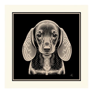 Atelier Aria Lumae the Sovereign Pet Collection Dachshund Silhouette Geometric Lithograph Fine Art Gallery Board Print Square Panel 16 X 16 For Sale