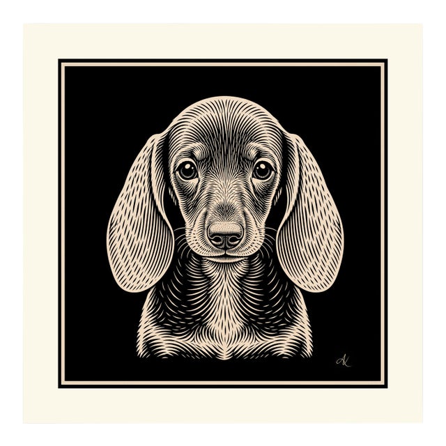 Atelier Aria Lumae the Sovereign Pet Collection Dachshund Silhouette Geometric Lithograph Fine Art Gallery Board Print Square Panel 16 X 16 For Sale