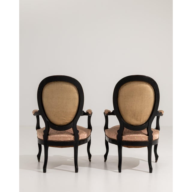 Pair of 19th Century French Louis Philippe Upholstered Armchairs Blush For Sale - Image 14 of 16