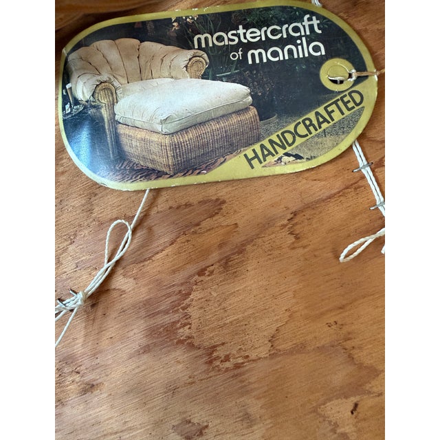 Vintage Coastal Handwoven Manila Rattan Console Table With Matching Ottomans-Set of Three For Sale - Image 11 of 12