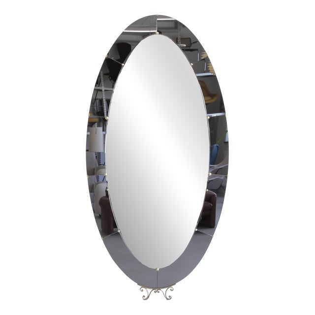Large Floor Mirror with Glass Console from Cristal Art, Torino, Italy, 1956 For Sale