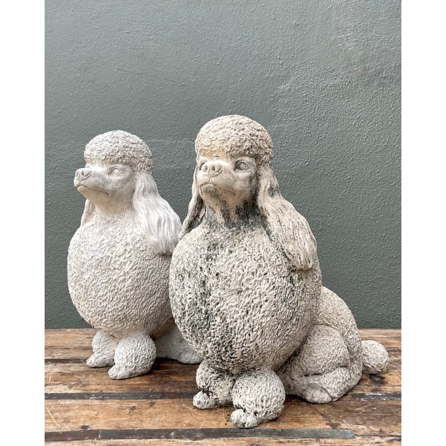 Sculpture Materials Vintage Cement Poodle Sculptures - A Pair For Sale - Image 7 of 12